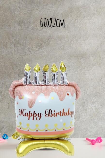Ayaklı Doğum Günü Pastası Folyo Balon Mumlu Happy Birthday Pasta Balon - 3
