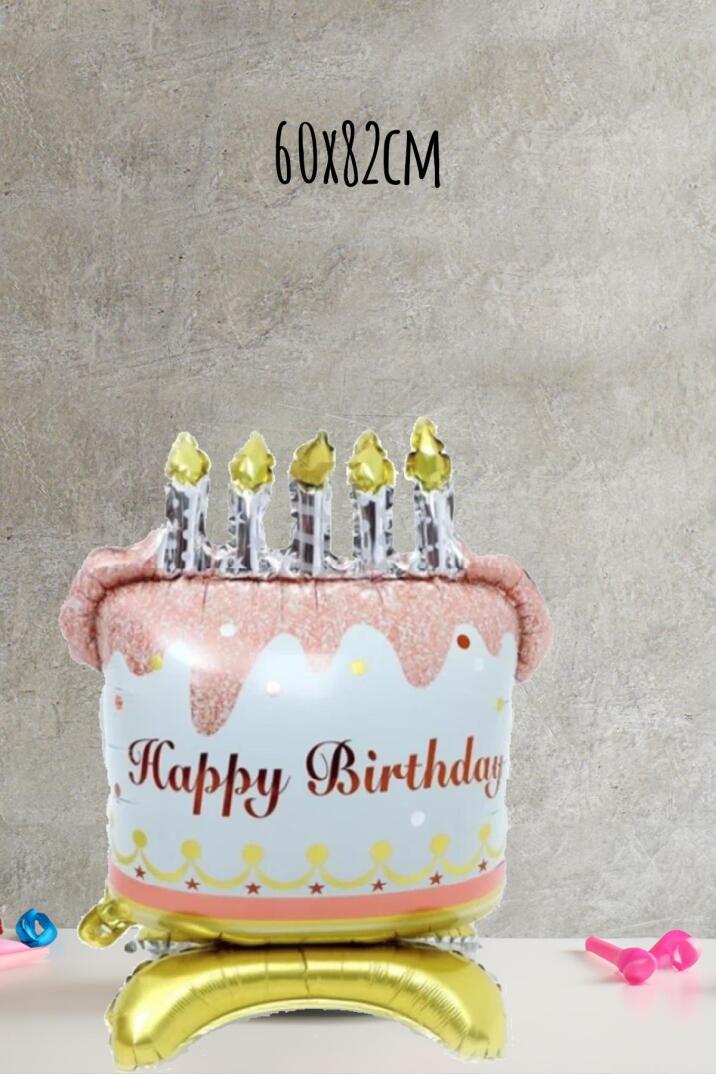 Ayaklı Doğum Günü Pastası Folyo Balon Mumlu Happy Birthday Pasta Balon - 3