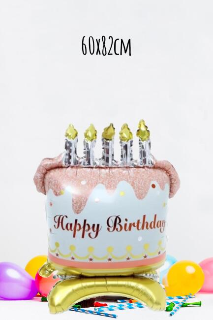 Ayaklı Doğum Günü Pastası Folyo Balon Mumlu Happy Birthday Pasta Balon - 4