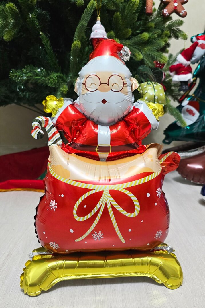 Ayaklı Küçük Hediye Çuvalında Noel Baba Folyo Balon Yılbaşı Balonu - 2