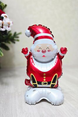 Ayaklı Küçük Noel Baba Folyo Balon Oturan Noel Baba Yılbaşı Balonu - 2