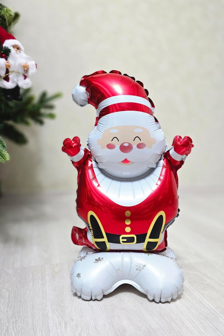 Ayaklı Küçük Noel Baba Folyo Balon Oturan Noel Baba Yılbaşı Balonu - 2