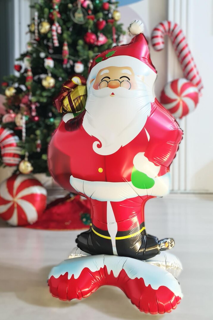 Ayaklı Noel Baba Balonu Büyük Boy Yılbaşı Süsleri Noel Baba Şekilli Balon - 1