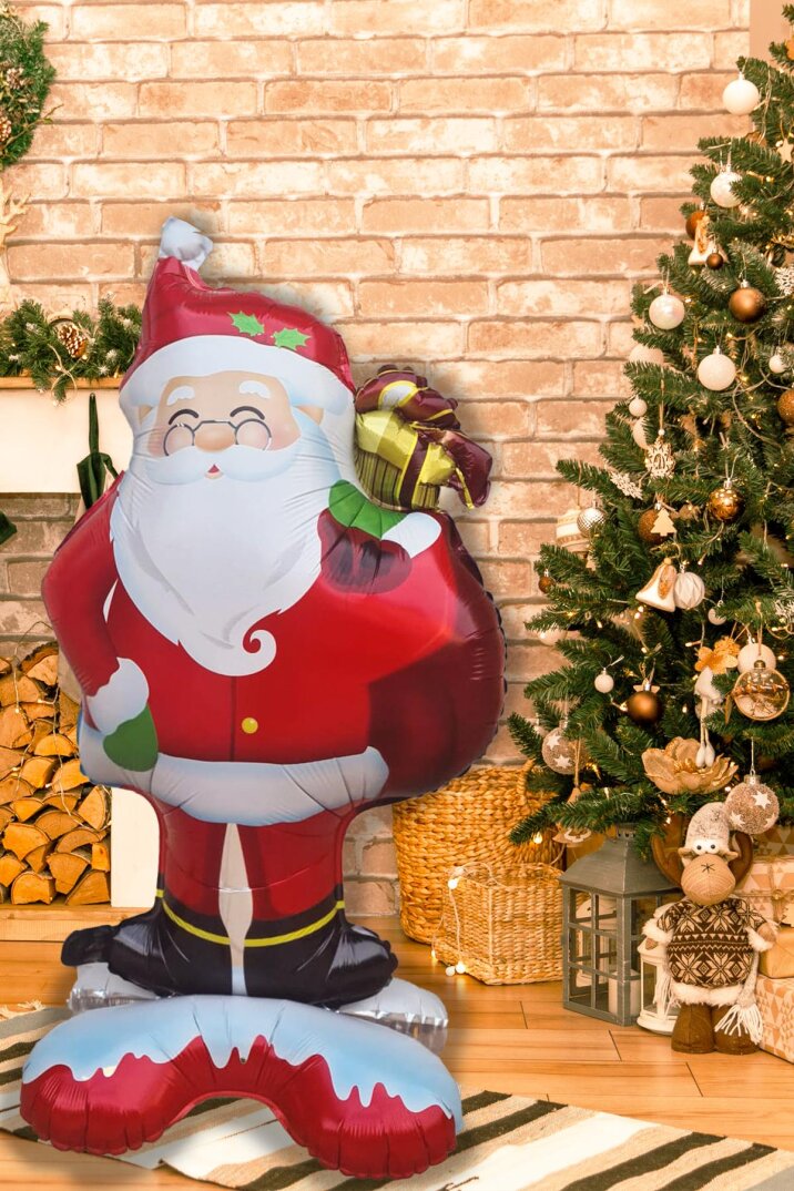 Ayaklı Noel Baba Balonu Büyük Boy Yılbaşı Süsleri Noel Baba Şekilli Balon - 2