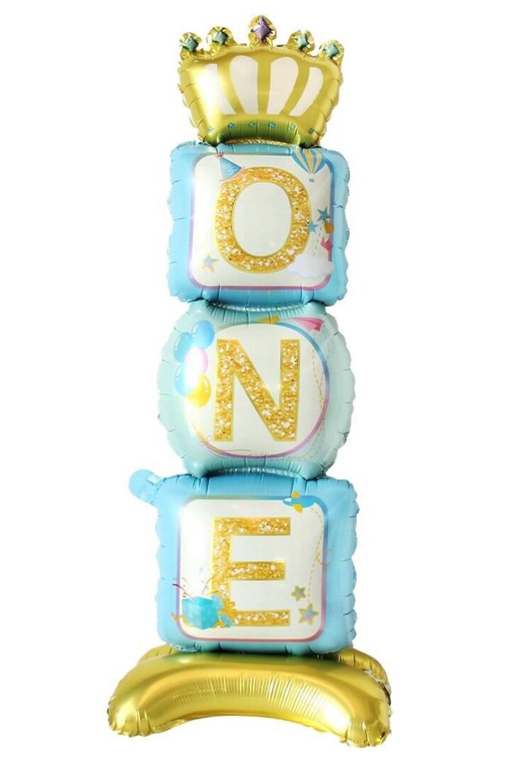 Ayaklı One Yazılı Mavi Renk Folyo Balon 110 cm - 1