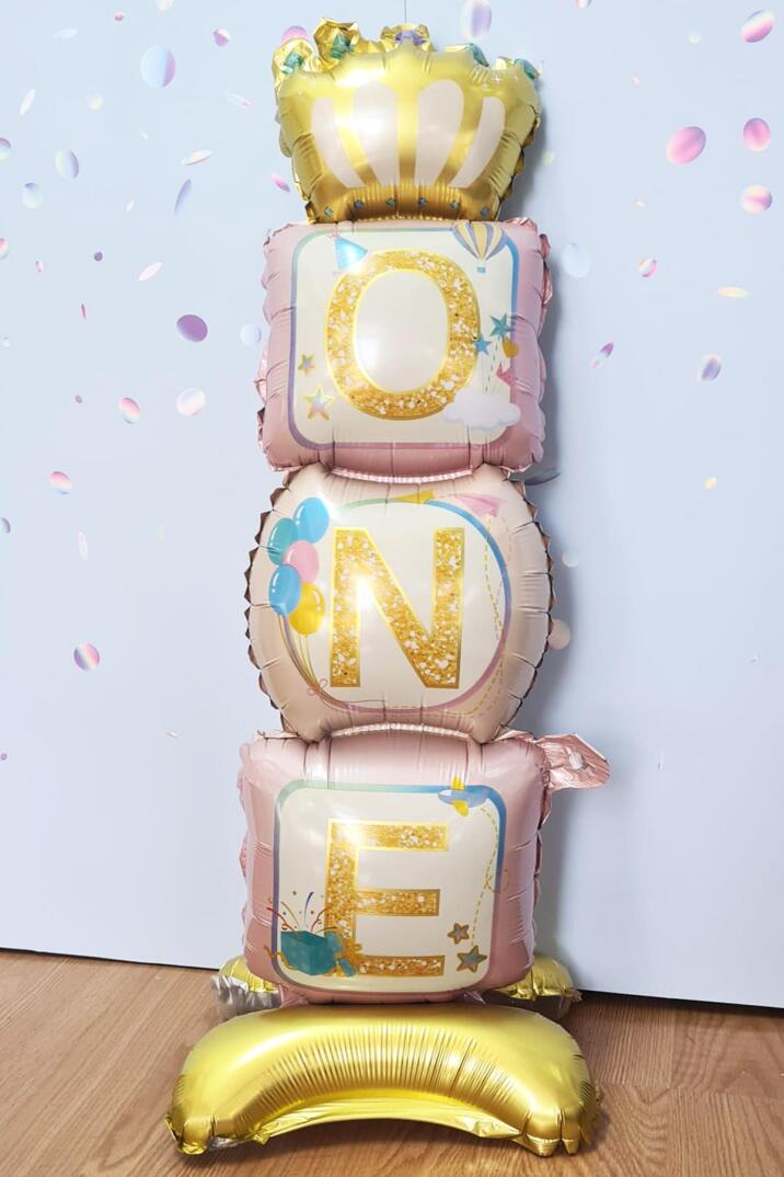 Ayaklı One Yazılı PEMBE Renk Folyo Balon 110 cm - 1