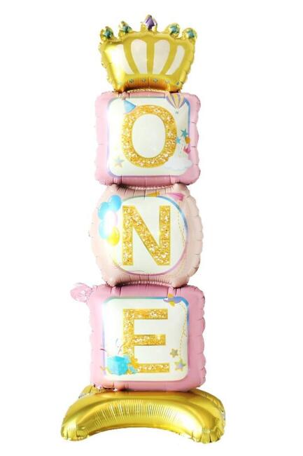 Ayaklı One Yazılı PEMBE Renk Folyo Balon 110 cm - 2