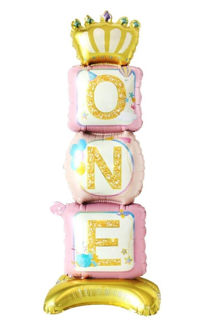 Ayaklı One Yazılı PEMBE Renk Folyo Balon 110 cm - 2