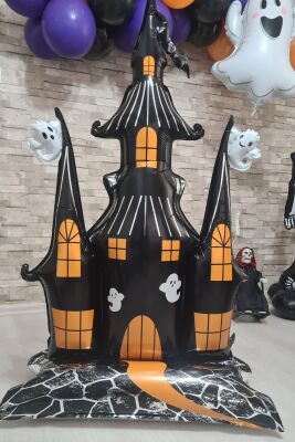 Ayaklı Şato Folyo Balon Yerde Durabilen Hayaletli Cadılar Bayramı Şatosu Halloween Süsleri - 2