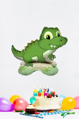 Ayaklı Sevimli Timsah Folyo Balon Kendi Dik Durabilen Timsah Balon - 1