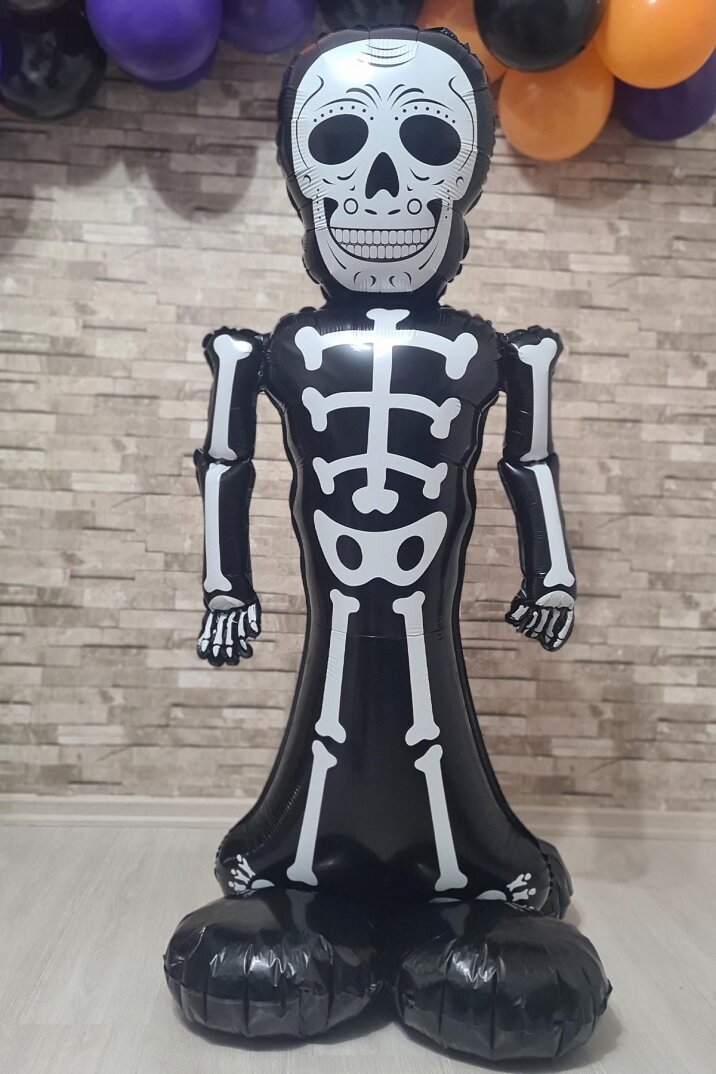 Ayaklı Siyah İskelet Folyo Balon Cadılar Bayramı Halloween Süsleri Dev İskelet Folyo Balon - 1
