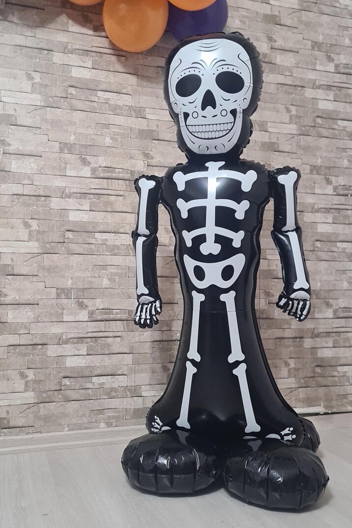 Ayaklı Siyah İskelet Folyo Balon Cadılar Bayramı Halloween Süsleri Dev İskelet Folyo Balon - 2