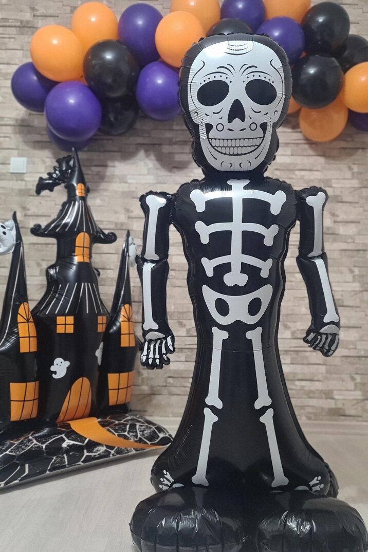 Ayaklı Siyah İskelet Folyo Balon Cadılar Bayramı Halloween Süsleri Dev İskelet Folyo Balon - 4