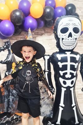 Ayaklı Siyah İskelet Folyo Balon Cadılar Bayramı Halloween Süsleri Dev İskelet Folyo Balon - 5