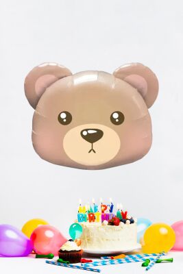 Ayı Kafası Folyo Balon Teddy Bear Balon Açık Kahve - 3