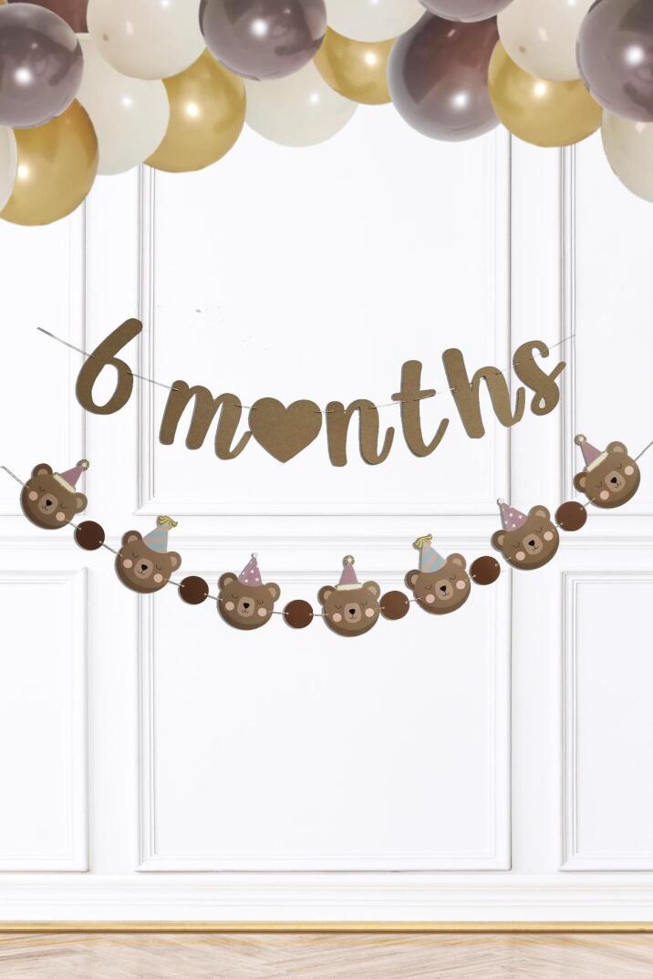 Ayı Konsept 6 Months Banner Yarım Yaş Partisi 6 Months Yazılı Ayıcıklı 2li Banner Süs - 1