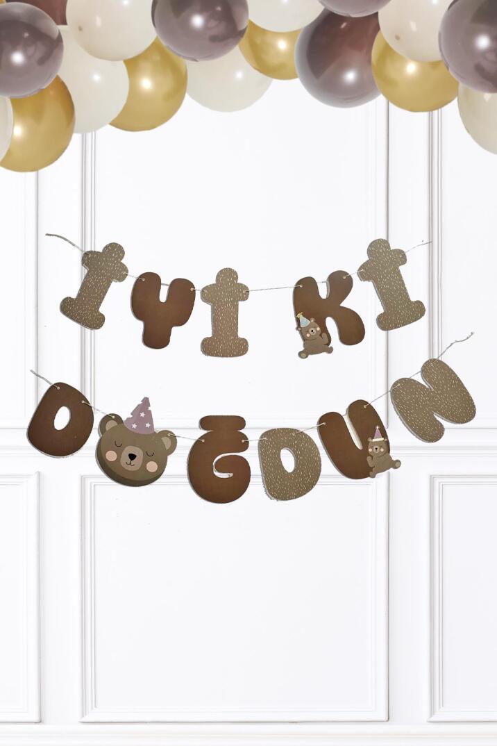 Ayıcık İyi Ki Doğdun Banner Duvar Süsü Retro Ayı Konsept Doğum Günü Parti Süsleri - 1