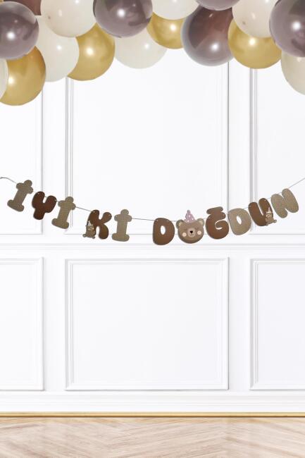 Ayıcık İyi Ki Doğdun Banner Duvar Süsü Retro Ayı Konsept Doğum Günü Parti Süsleri - 2