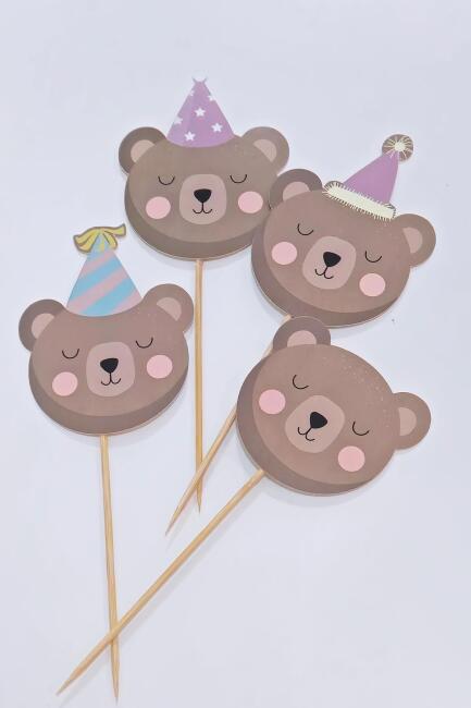 Ayıcık Tema Kürdan Süsleri Cupcake Süsleri Retro Ayı Konsept Lüks Büyük Boy 10lu Paket - 2