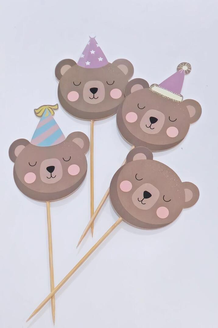 Ayıcık Tema Kürdan Süsleri Cupcake Süsleri Retro Ayı Konsept Lüks Büyük Boy 10lu Paket - 2