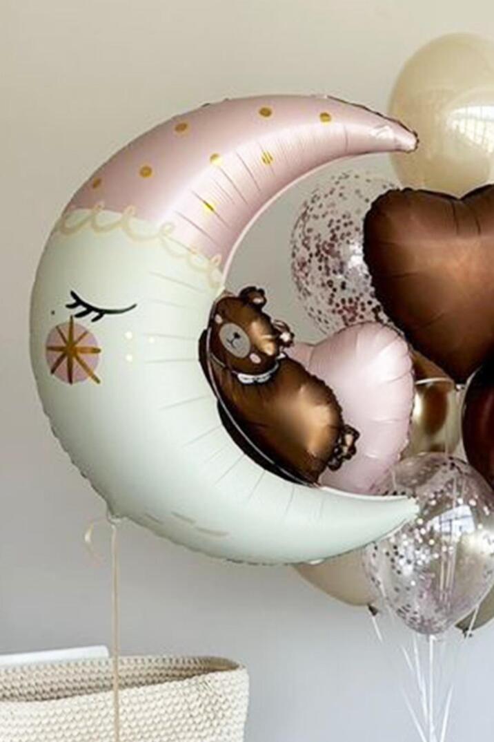 Ayıcıklı Ay Balon Sevimli Ayı Ay Dede Folyo Balon Doğum Baby Shower Balonu 80cm - 4