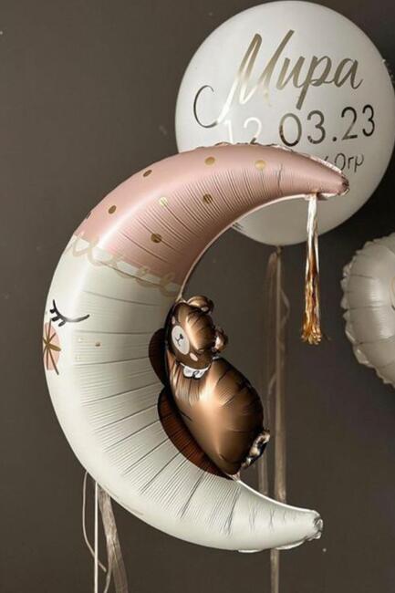 Ayıcıklı Ay Balon Sevimli Ayı Ay Dede Folyo Balon Doğum Baby Shower Balonu 80cm - 5