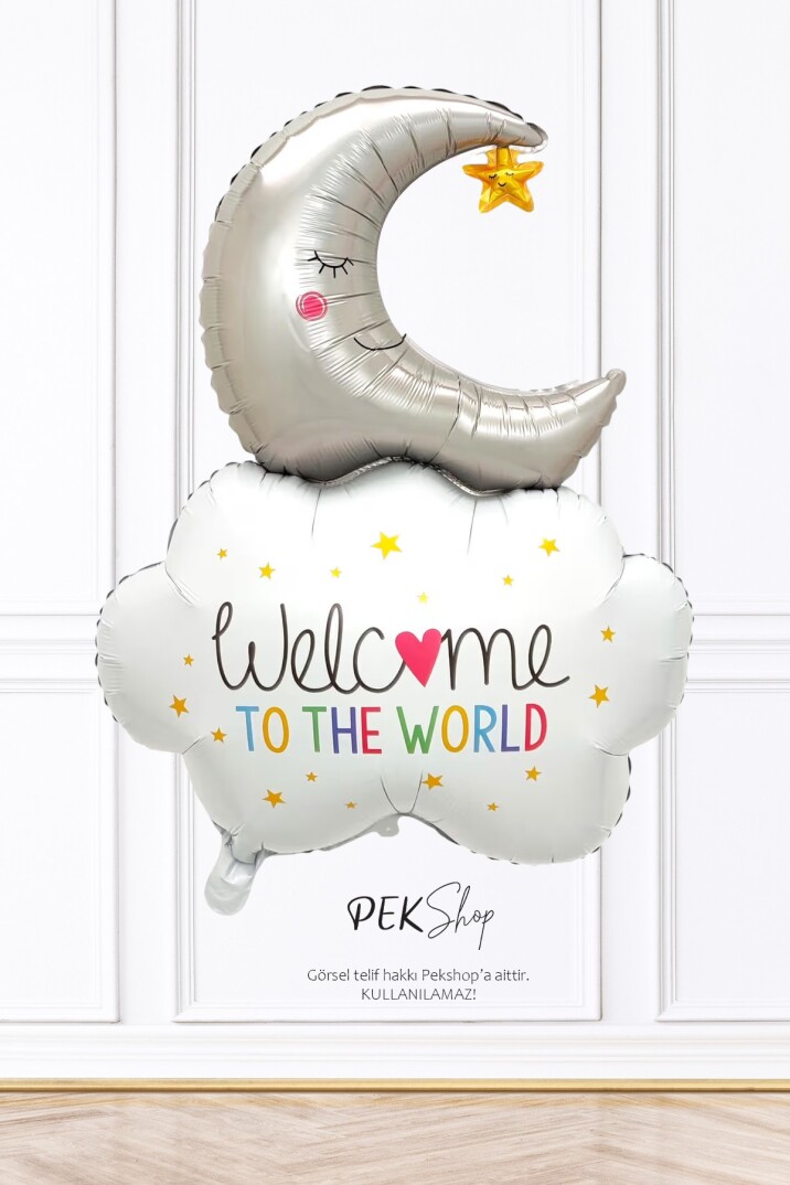 Aylı Bulut Balon Welcome To The World Yazılı Doğum Baby Shower Balonu 9634 - 1