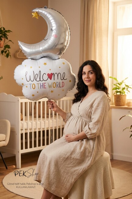 Aylı Bulut Balon Welcome To The World Yazılı Doğum Baby Shower Balonu 9634 - 2