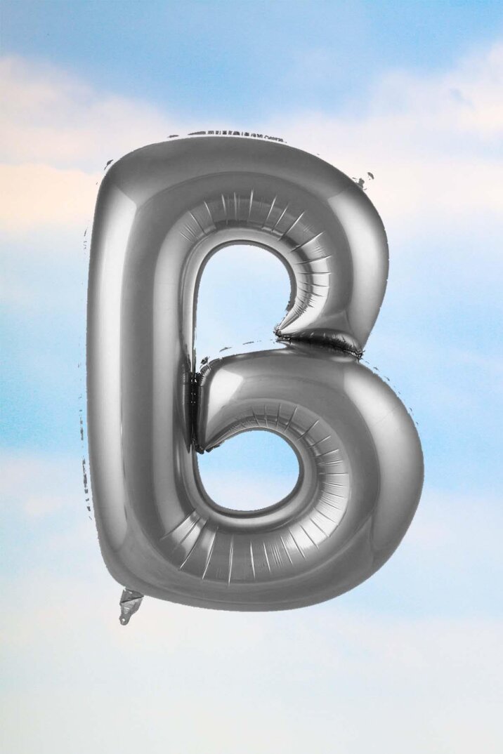 B Harfi Gümüş Folyo Balon 100 cm 40 inç 1 Metre Silver - 1