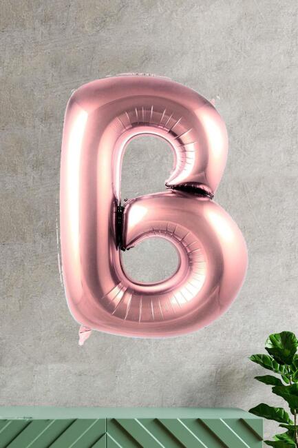 B Harfi Rose Gold Folyo Balon 100 cm 40 inç 1 Metre Baş Harf Balon - 1
