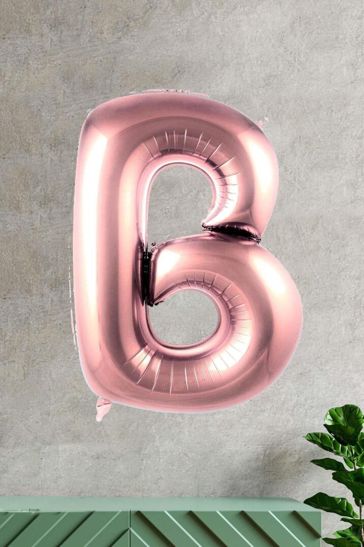 B Harfi Rose Gold Folyo Balon 100 cm 40 inç 1 Metre Baş Harf Balon - 1