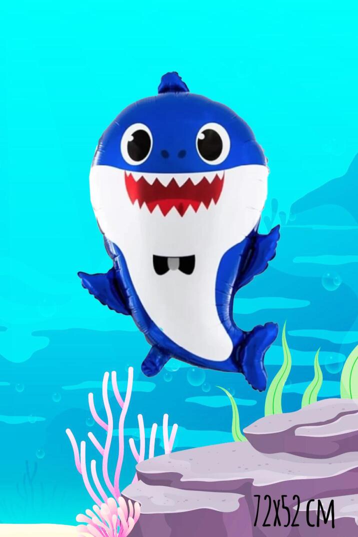 Baby Shark Folyo Balon Mavi Renk Sevimli Köpek Balığı Balon - 1