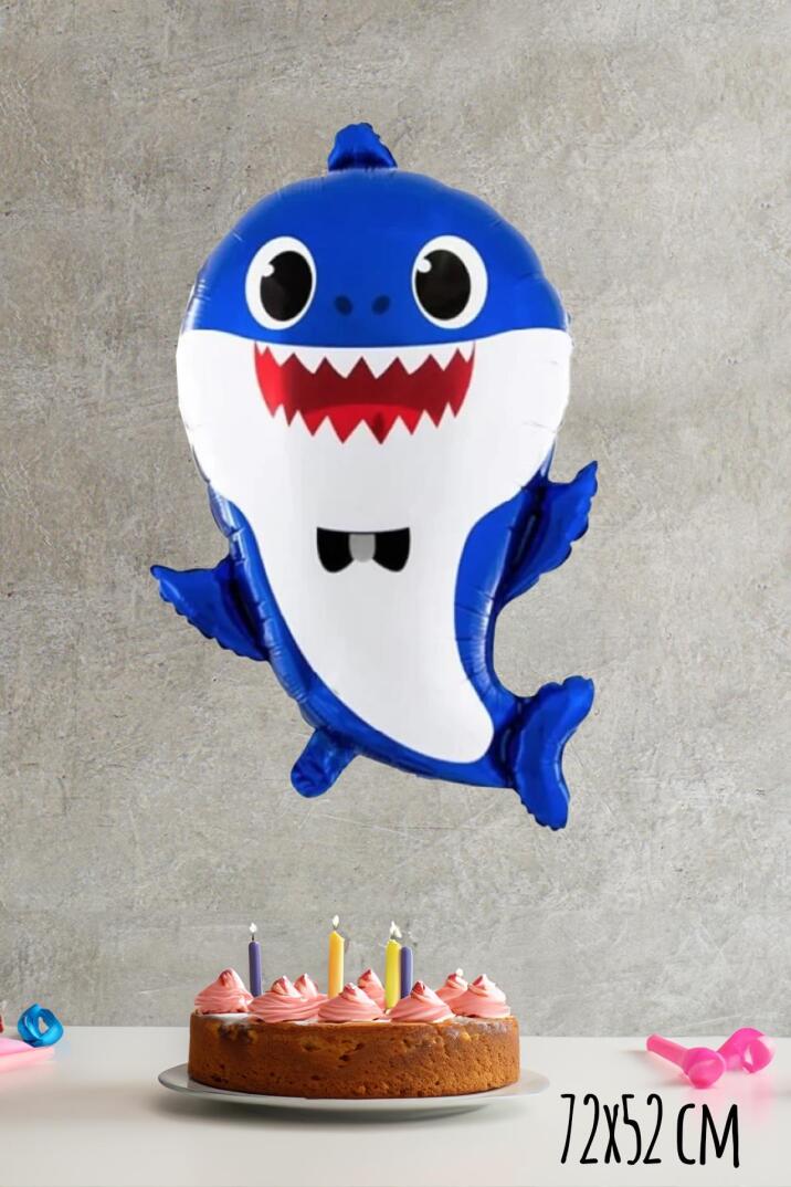 Baby Shark Folyo Balon Mavi Renk Sevimli Köpek Balığı Balon - 3