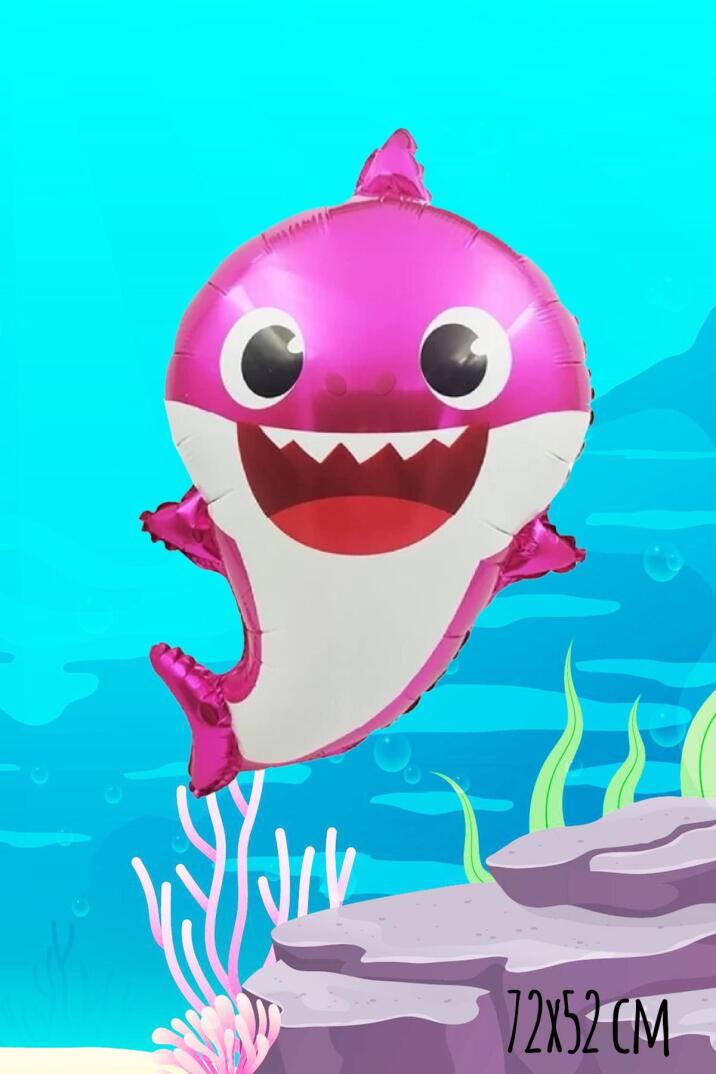 Baby Shark Folyo Balon Pembe Renk Sevimli Köpek Balığı Balon - 1