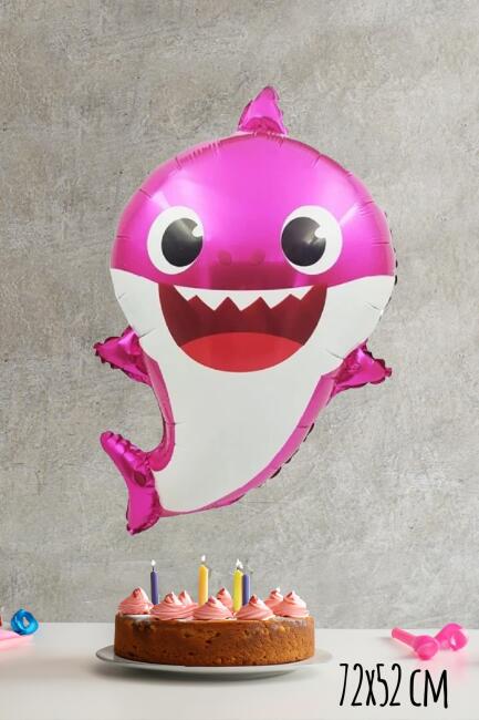 Baby Shark Folyo Balon Pembe Renk Sevimli Köpek Balığı Balon - 3