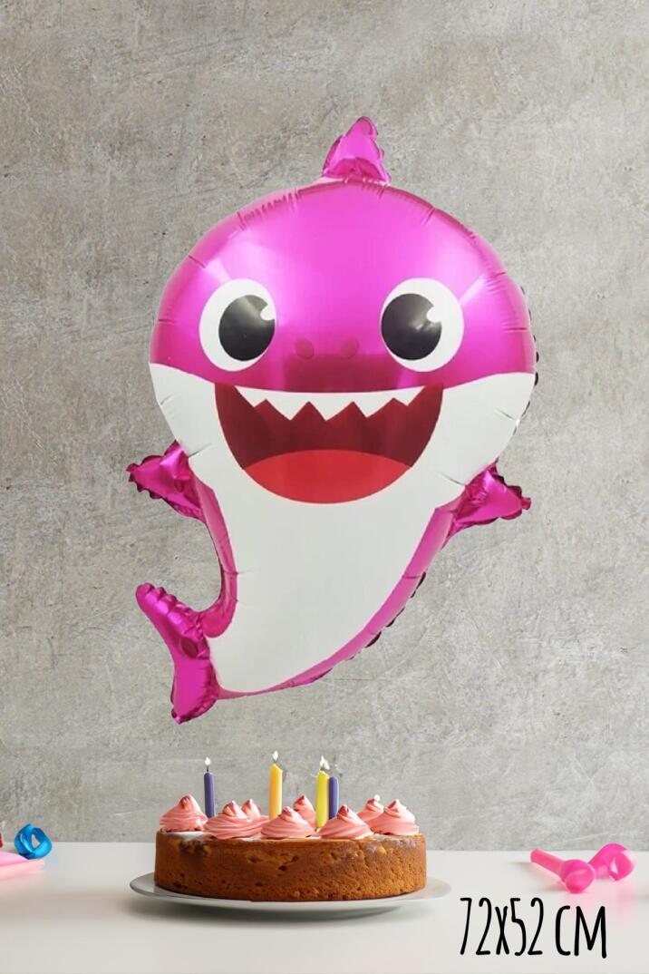 Baby Shark Folyo Balon Pembe Renk Sevimli Köpek Balığı Balon - 3