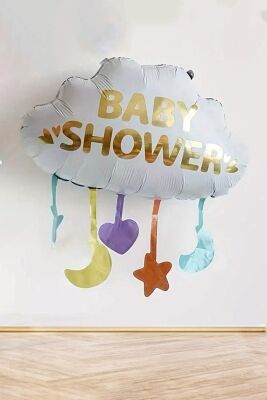 Baby Shower Yazılı Bulut Şeklinde Folyo Balon Baby Shower Süsleri - 3