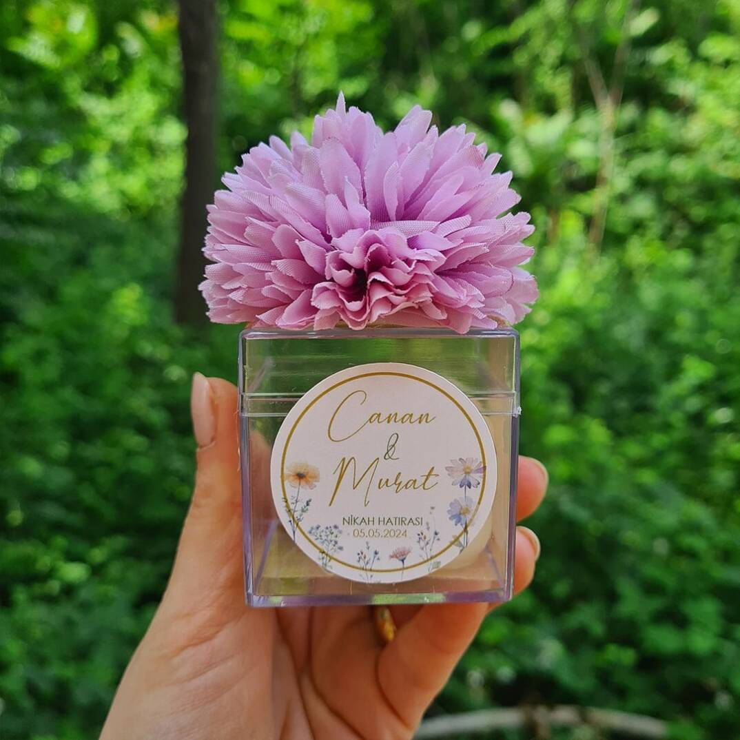 Bahar Çiçekleri Konsept Mika Kutuda Çiçek Süslemeli Bubble Mum Hediyelik - 1
