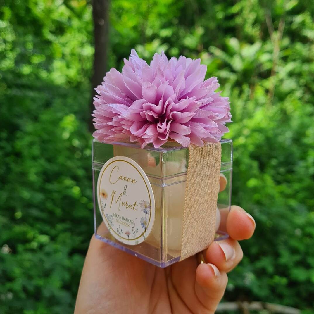Bahar Çiçekleri Konsept Mika Kutuda Çiçek Süslemeli Bubble Mum Hediyelik - 3