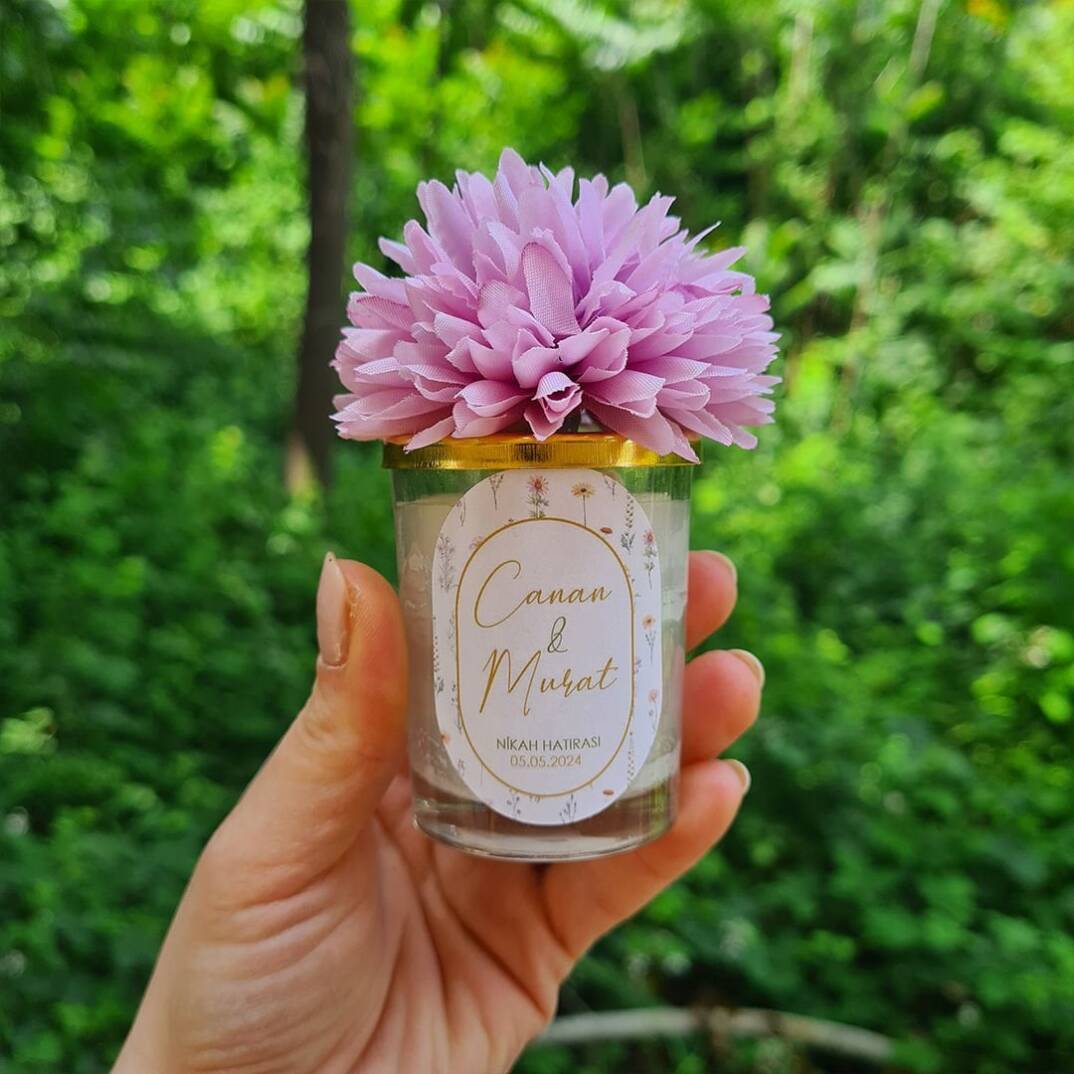 Bahar Çiçekleri Konsept Yapay Çiçek Süslemeli Konsept Mum Hediyelik - 1
