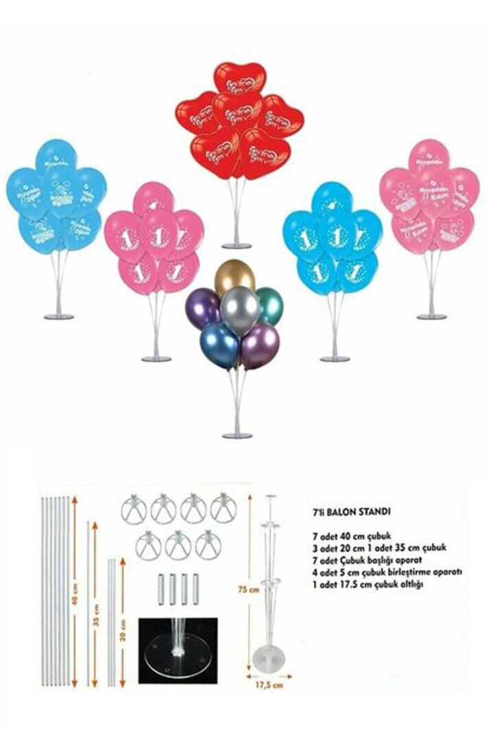 Balon Standı 7li 75cm Ayaklı Şeffaf Balon Süsleme Standı - 6
