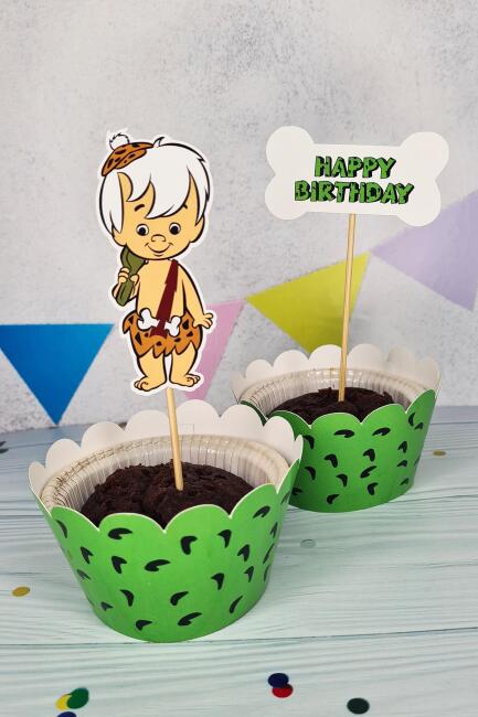 Bambam Taş Devri Konsept Kürdan Süsleri Cupcake Süsleri Lüks Büyük Boy 10lu Paket - 1
