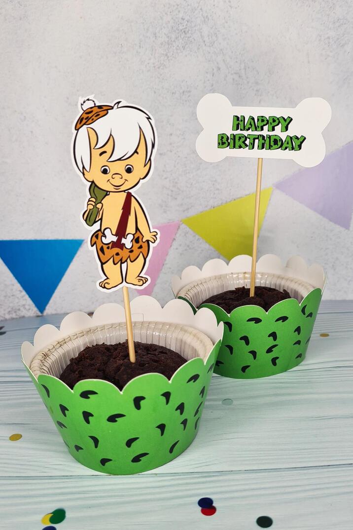 Bambam Taş Devri Konsept Kürdan Süsleri Cupcake Süsleri Lüks Büyük Boy 10lu Paket - 1