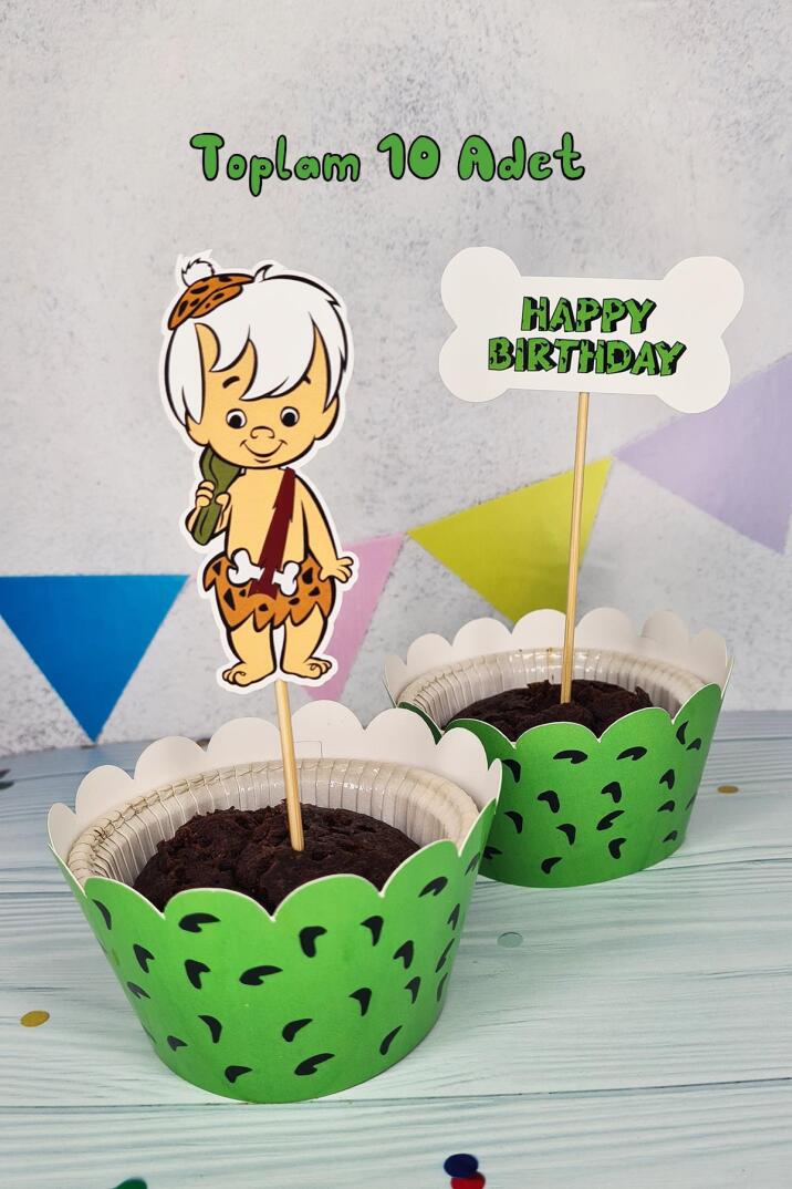 Bambam Taş Devri Konsept Kürdan Süsleri Cupcake Süsleri Lüks Büyük Boy 10lu Paket - 2