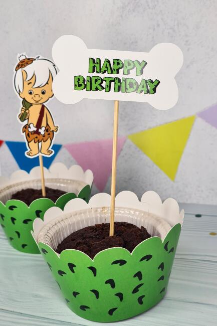 Bambam Taş Devri Konsept Kürdan Süsleri Cupcake Süsleri Lüks Büyük Boy 10lu Paket - 4