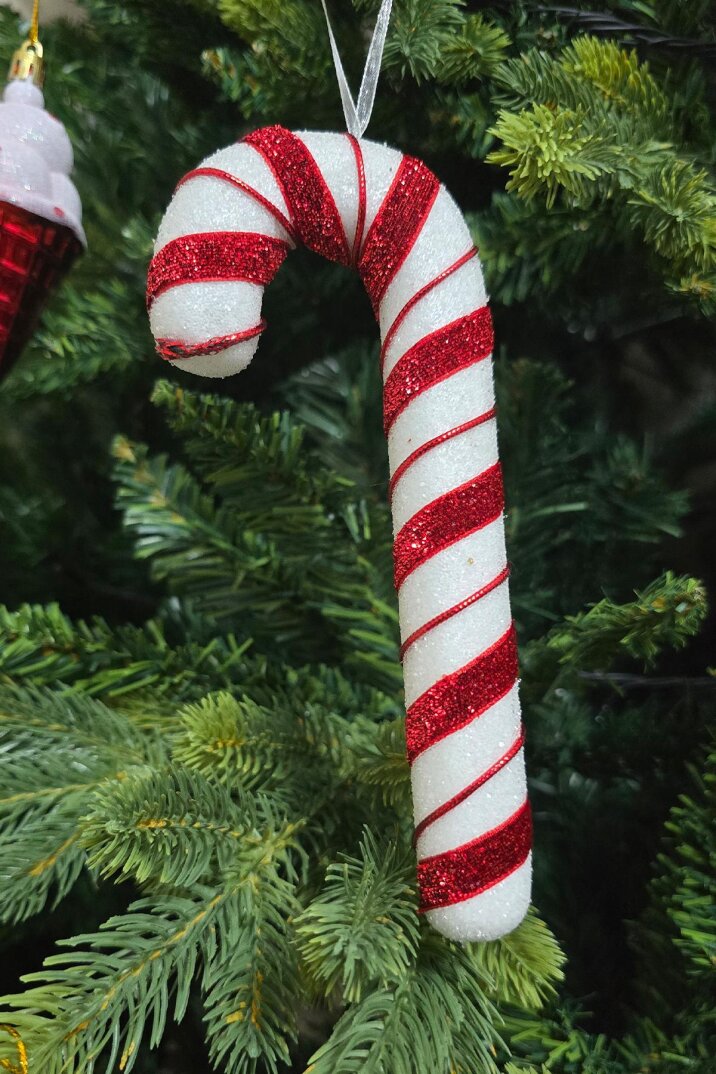 Baston Şeker Süs Uzun Parlak Kırmızı Beyaz Baston Şeker Yılbaşı Ağaç Süsü 17cm - 3