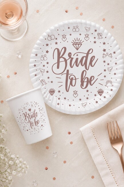 Beyaz 8li Bride To Be Karton Tabak Bardak Seti