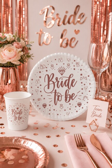 Beyaz 8li Bride To Be Karton Tabak Bardak Seti - 2