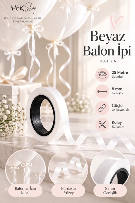 Beyaz Rafya Balon İpi - 25 Metre - 1 Adet