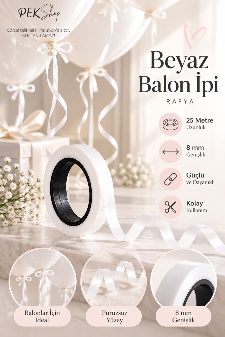 Beyaz Rafya Balon İpi - 25 Metre - 1 Adet - 1
